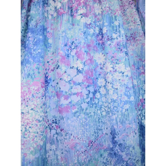 70s blue purple green impressionist floral spring dress (M) - Picture 4 of 7
